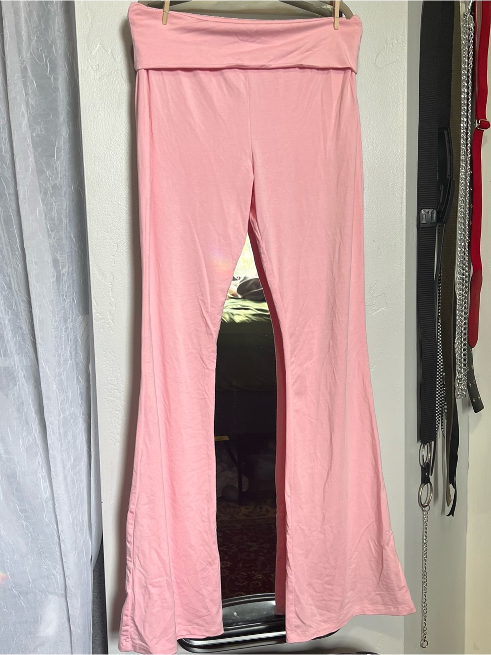 Light Pink Flare Fold-Over Waist Yoga Pants
